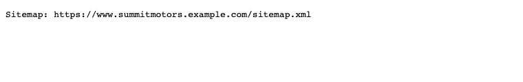 A default robots.txt file containing a single Sitemap line that points to the site’s sitemap.xml